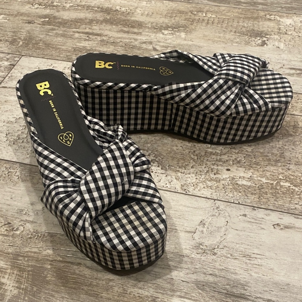 BC Black and White Checkered Platform Sandals